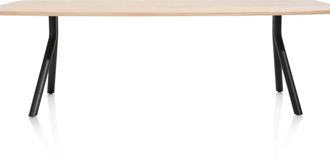 XOOON Arvada ovale eiken eettafel met zwart metalen poten 160x100cm^ Tafelconfigurator|Eettafels