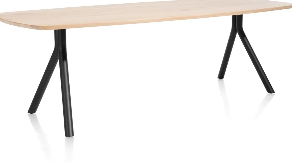 XOOON Arvada ovale eiken eettafel met zwart metalen poten 160x100cm^ Tafelconfigurator|Eettafels