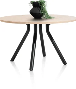 XOOON Arvada ronde eiken eettafel met zwart metalen poot 140cm^ Eettafels|Tafelconfigurator