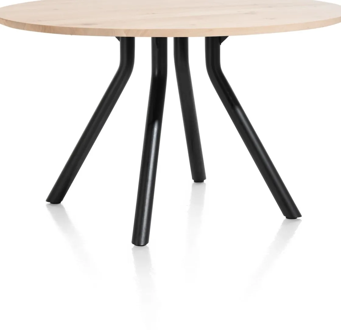 XOOON Arvada ronde eiken eettafel met zwart metalen poot 125cm^ Tafelconfigurator|Eettafels