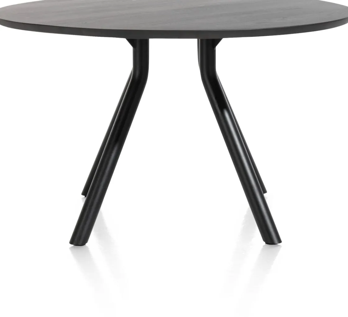XOOON Arvada ronde eiken eettafel met zwart metalen poot 125cm^ Tafelconfigurator|Eettafels