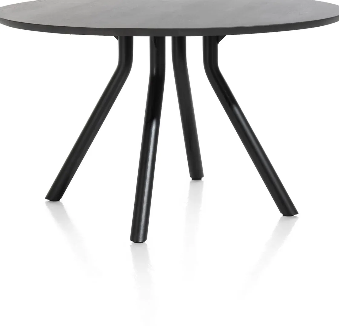 XOOON Arvada ronde eiken eettafel met zwart metalen poot 125cm^ Tafelconfigurator|Eettafels