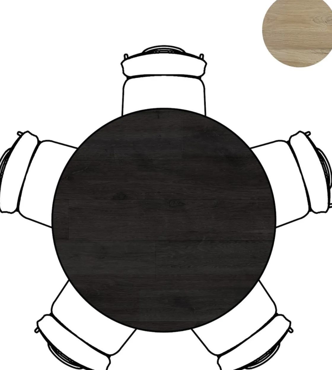 XOOON Arvada ronde eiken eettafel met zwart metalen poot 125cm^ Tafelconfigurator|Eettafels