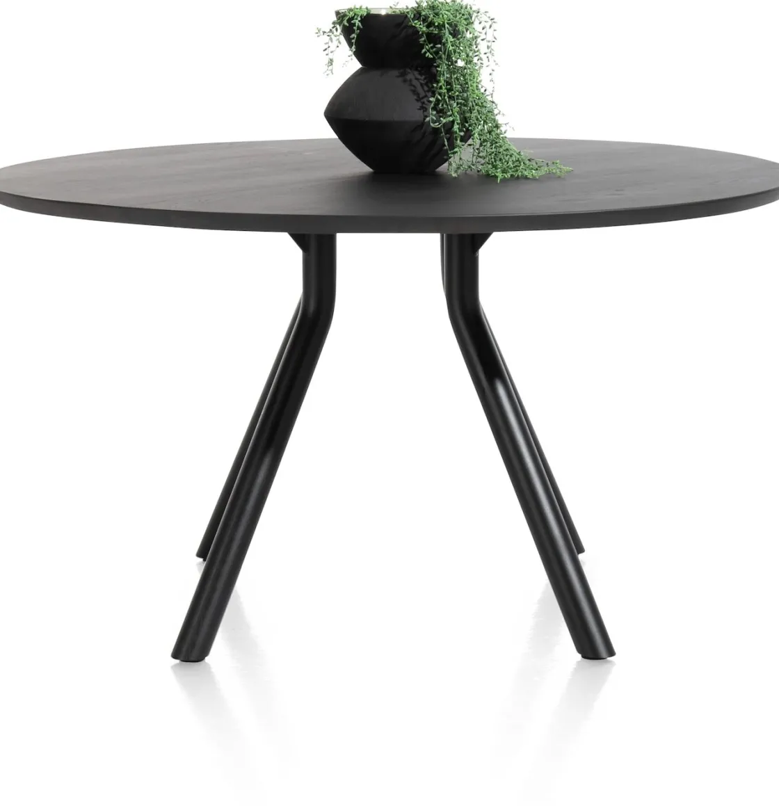 XOOON Arvada ronde eiken eettafel met zwart metalen poot 125cm^ Tafelconfigurator|Eettafels