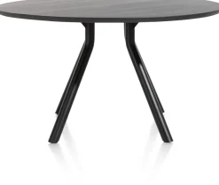 XOOON Arvada ronde eiken eettafel met zwart metalen poot 125cm^ Tafelconfigurator|Eettafels