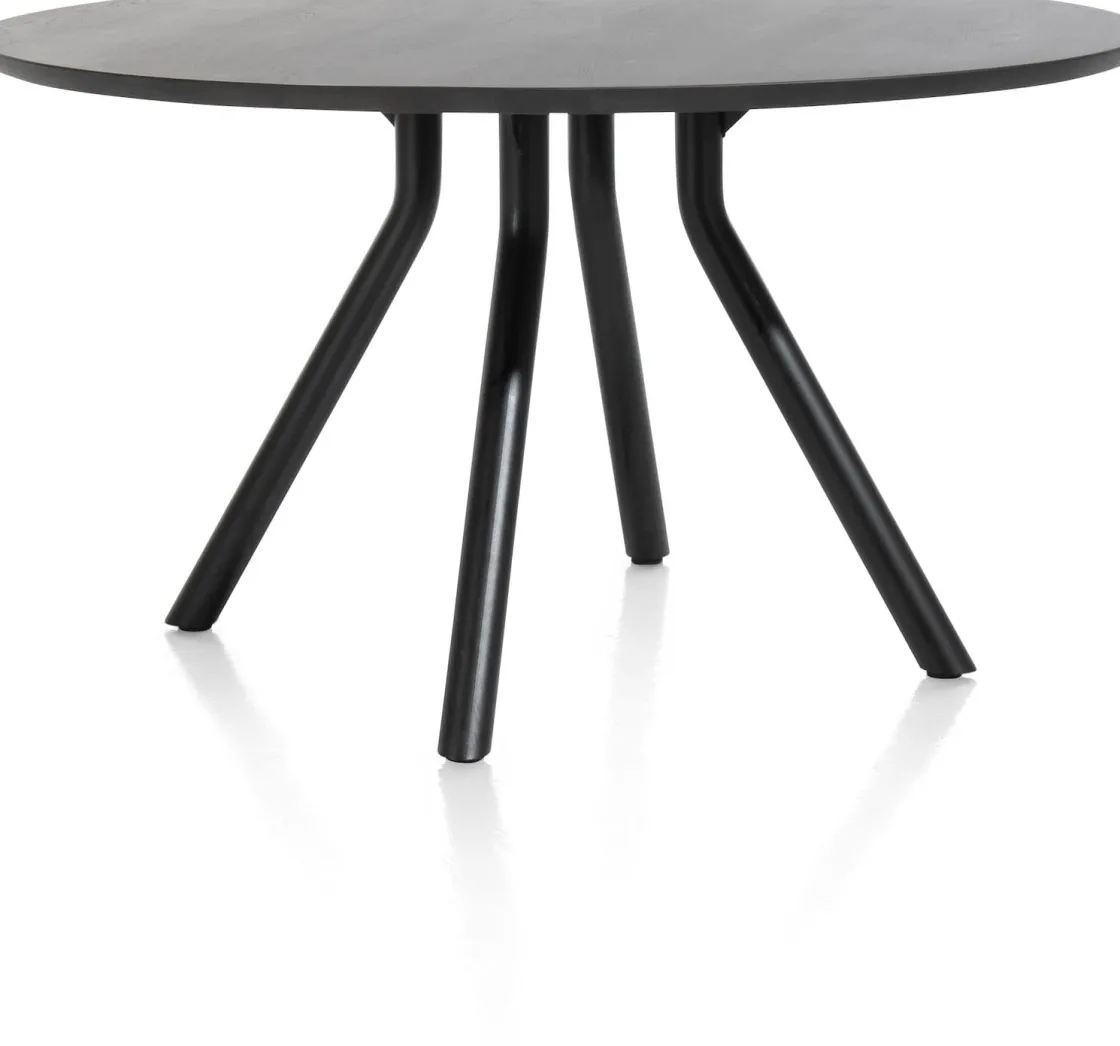 XOOON Arvada ronde eiken eettafel met zwart metalen poot 125cm^ Tafelconfigurator|Eettafels
