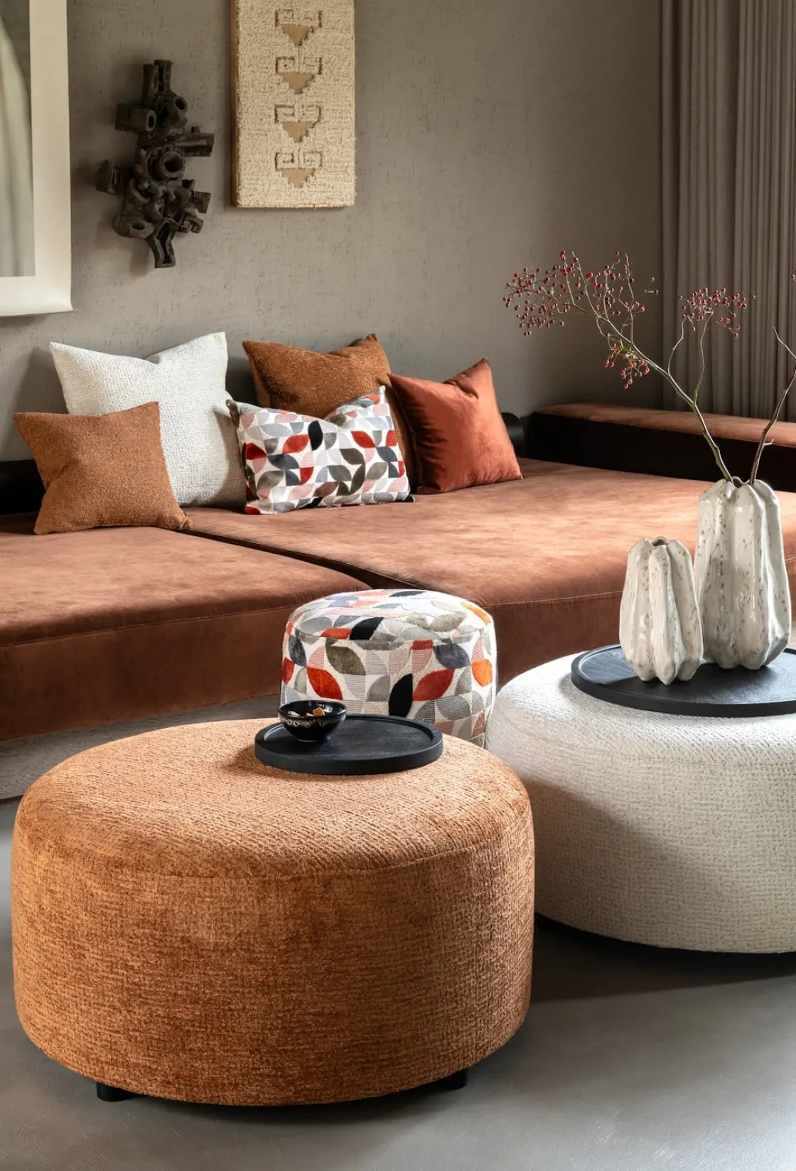 XOOON BeautiQ - Elite poef - rond 42 cm in de kleur Koper^ Woonaccessoires|Poef/Hockers