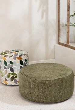 XOOON BeautiQ - Elite poef - rond 42 cm in de kleur Olijf^ Poef/Hockers|Woonaccessoires