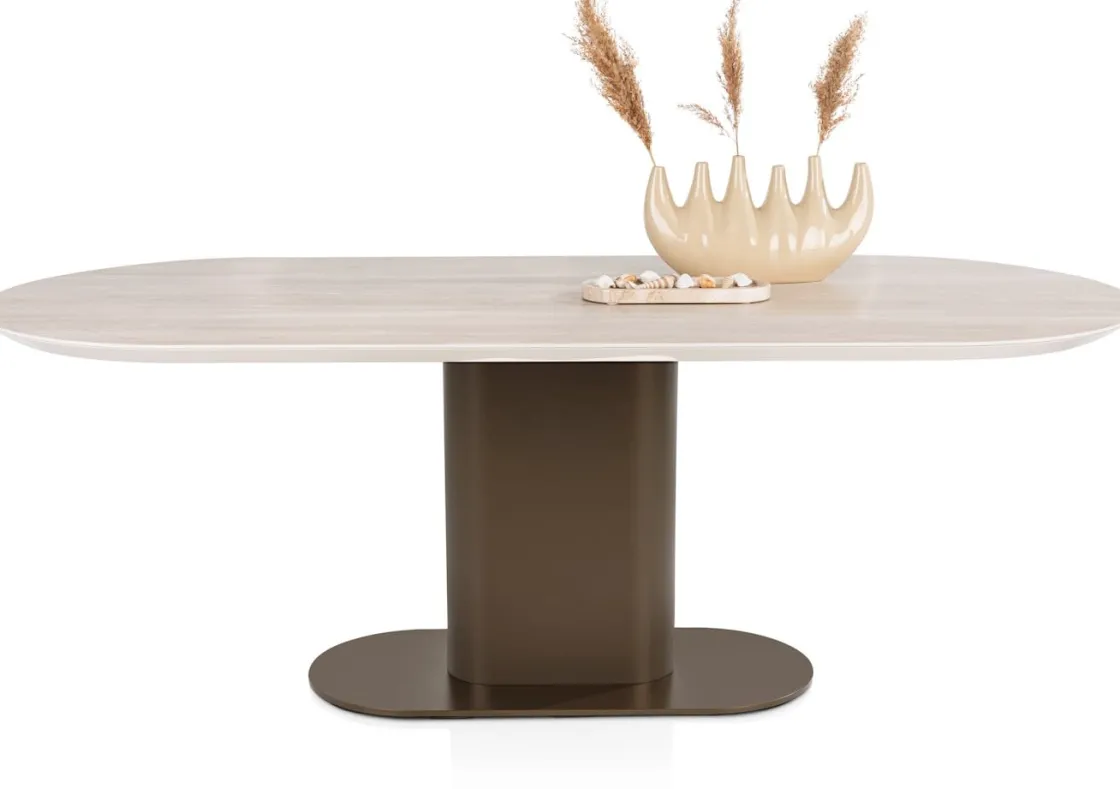 XOOON Brianto, eetkamertafel 240 x 100 cm - keramiek blad Travertin - Steel Brown^ Eettafels|Tafelconfigurator