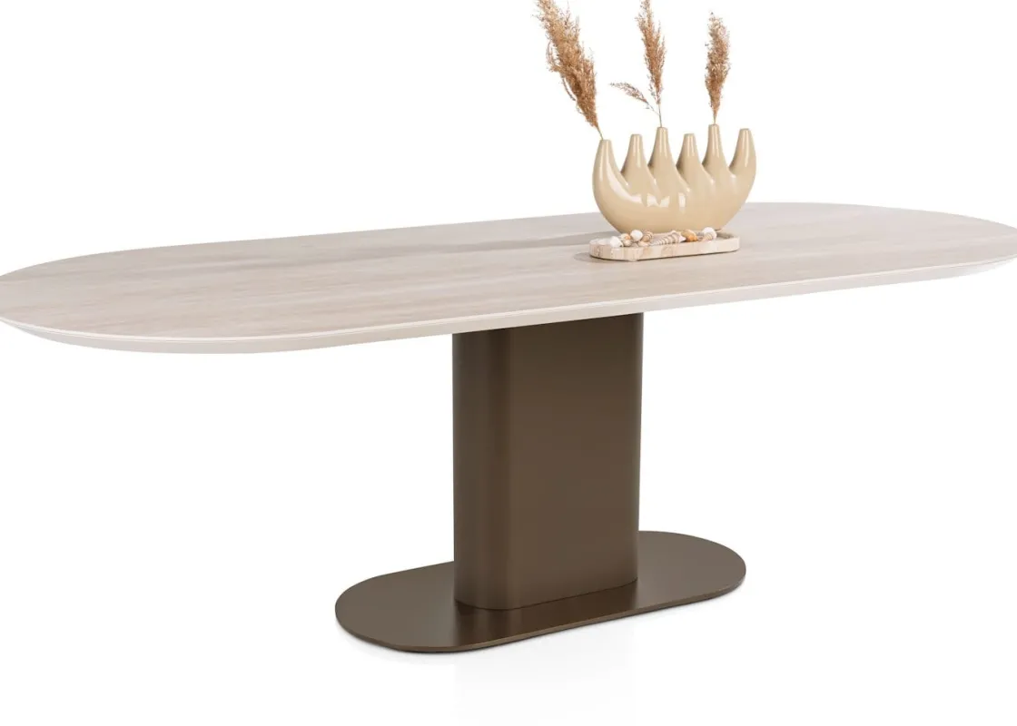 XOOON Brianto, eetkamertafel 240 x 100 cm - keramiek blad Travertin - Steel Brown^ Eettafels|Tafelconfigurator