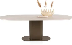 XOOON Brianto, eetkamertafel 210 x 100 cm - keramiek blad Travertin - Steel Brown^ Tafelconfigurator|Eettafels