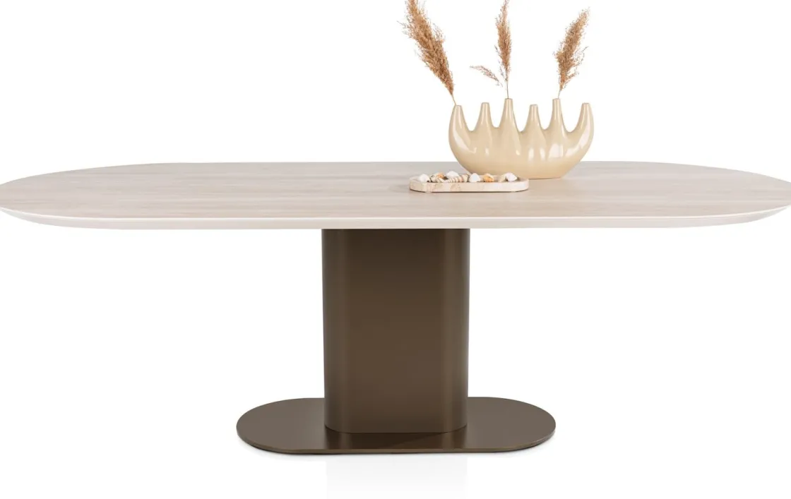XOOON Brianto, eetkamertafel 210 x 100 cm - keramiek blad Travertin - Steel Brown^ Tafelconfigurator|Eettafels