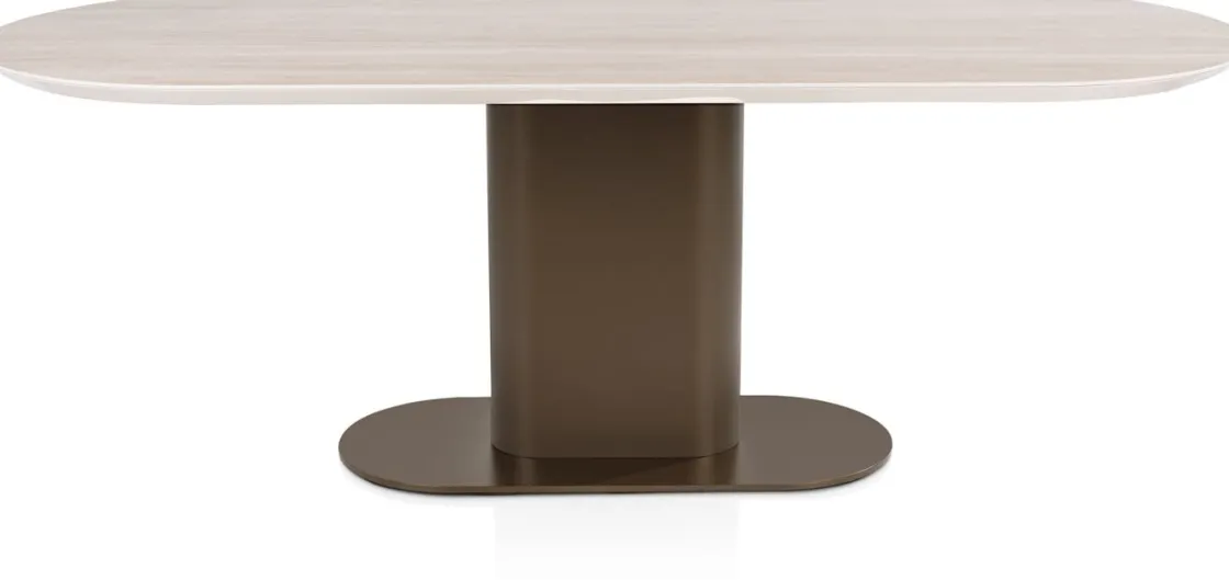 XOOON Brianto, eetkamertafel 210 x 100 cm - keramiek blad Travertin - Steel Brown^ Tafelconfigurator|Eettafels