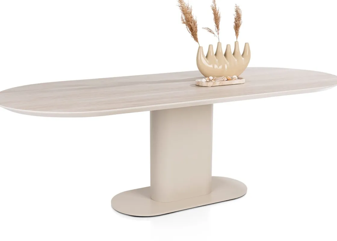 XOOON Brianto, eetkamertafel 240 x 100 cm - keramiek blad Travertin - Creme^ Eettafels|Tafelconfigurator