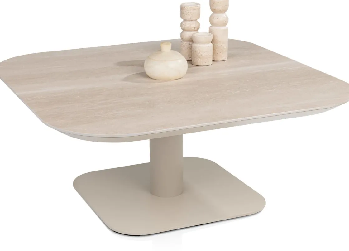 XOOON Brianto, salontafel 90 x 90 cm - keramiek blad Travertin^ Salontafels|Tafelconfigurator