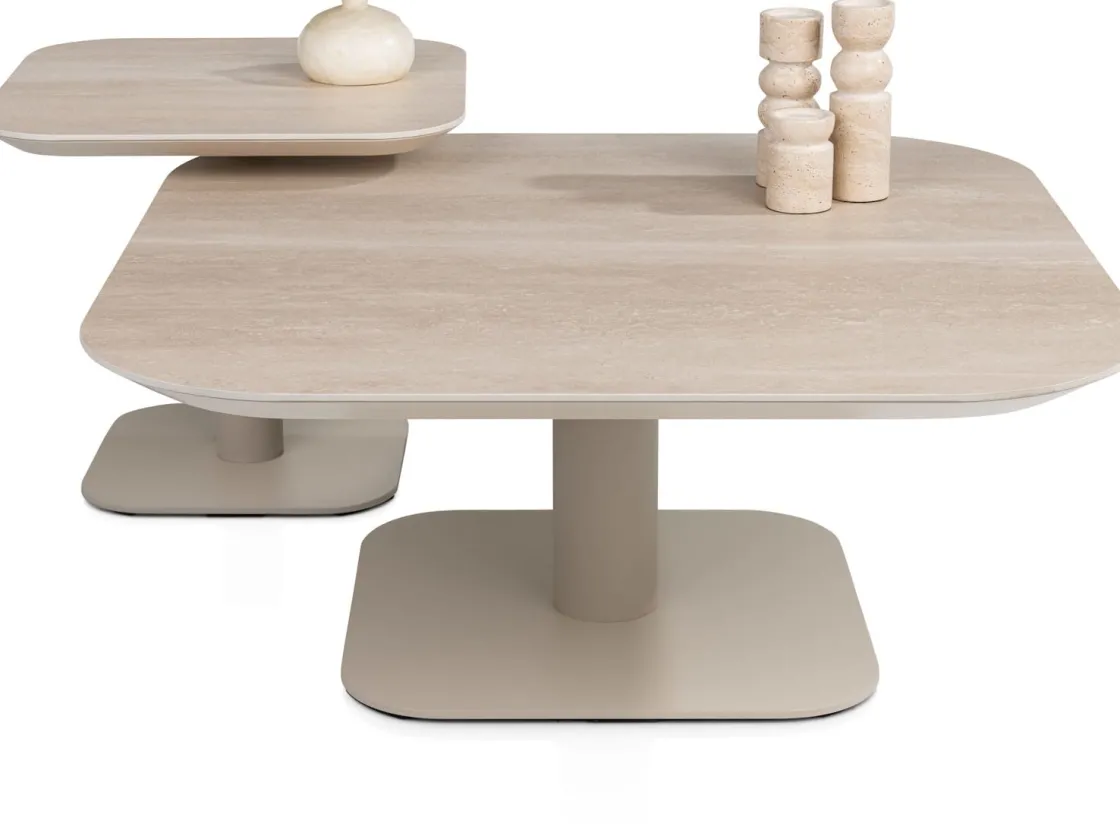XOOON Brianto, salontafel 50 x 50 cm - keramiek blad Travertin^ Salontafels|Tafelconfigurator