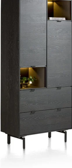XOOON Elements, bergkast 90 cm. - 2-deuren + 2-laden + 2-niches + led incl. metalen poten - Onyx^ Bergkasten