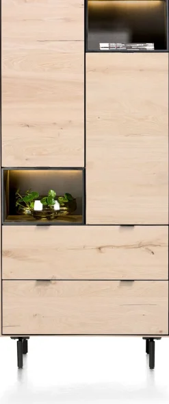 XOOON Elements, bergkast 90 cm. - 2-deuren + 2-laden + 2-niches + led incl. metalen poten - natural^ Bergkasten