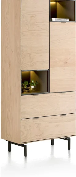 XOOON Elements, bergkast 90 cm. - 2-deuren + 2-laden + 2-niches + led incl. metalen poten - natural^ Bergkasten