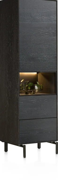 XOOON Elements, bergkast smal - 60 cm. - 1-deur + 2-laden + 1-niche + led incl. metalen poten - Onyx^ Bergkasten