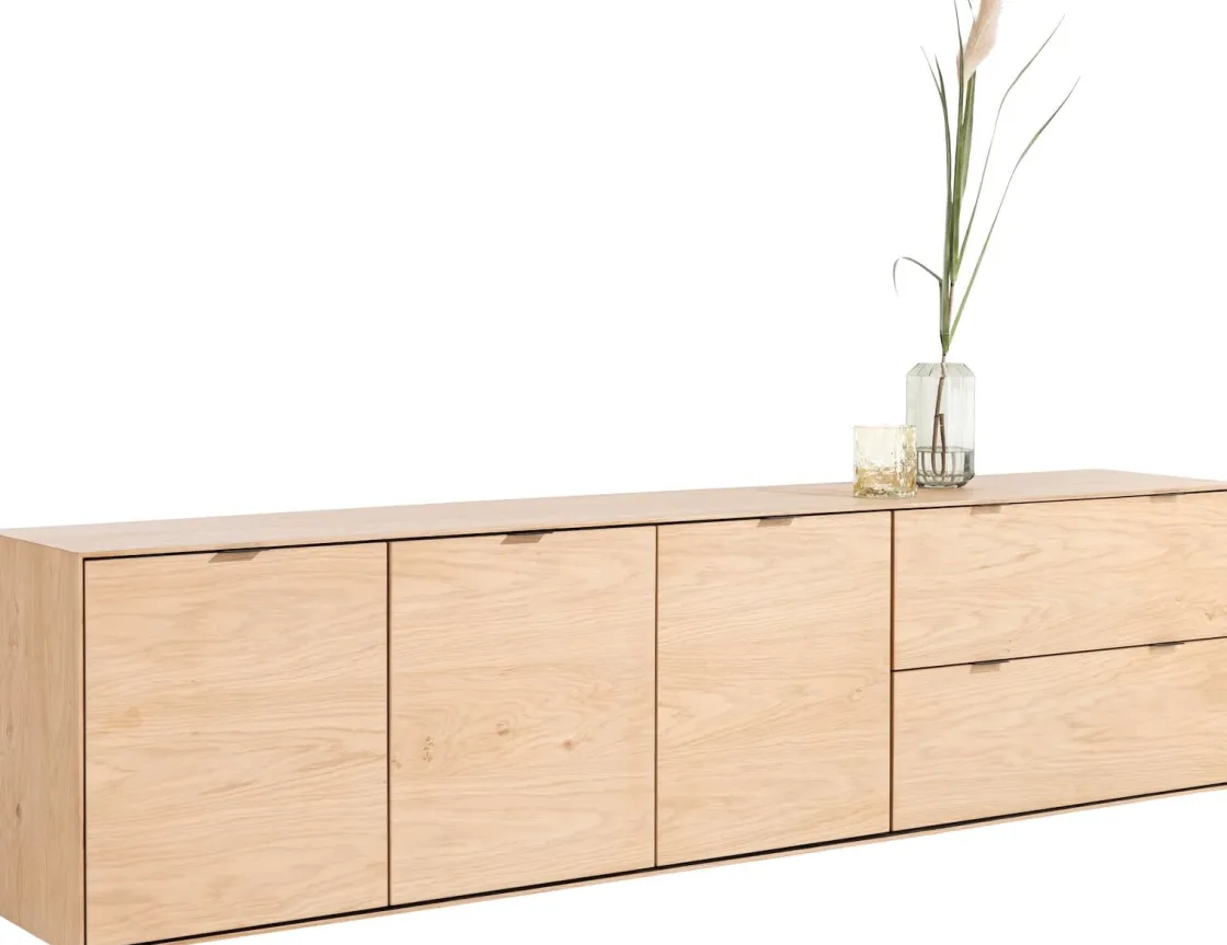 XOOON Elements 3-deurs eikenfineer dressoir met lades 240cm^ Dressoirs
