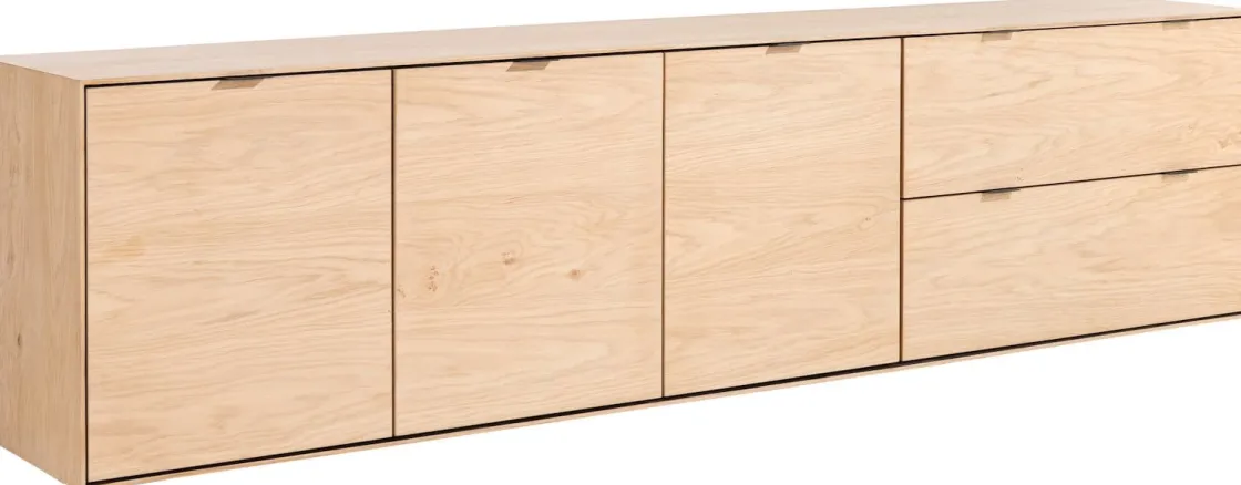 XOOON Elements 3-deurs eikenfineer dressoir met lades 240cm^ Dressoirs
