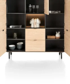 XOOON Elements, dressette 150 cm - 5-deuren + 2-laden + 1-niche + led incl. metalen poten - natural^ Bergkasten