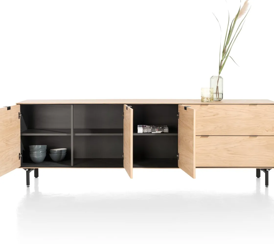 XOOON Elements, dressoir 240 cm - 3-deuren + 2-laden incl. metalen poten - natural^ Dressoirs