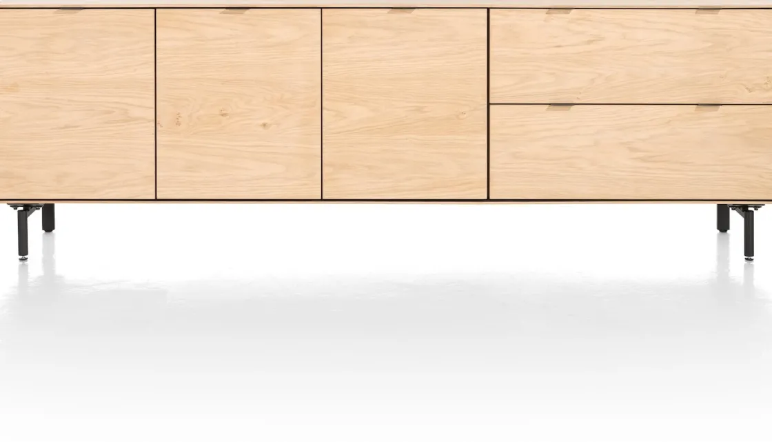 XOOON Elements, dressoir 240 cm - 3-deuren + 2-laden incl. metalen poten - natural^ Dressoirs