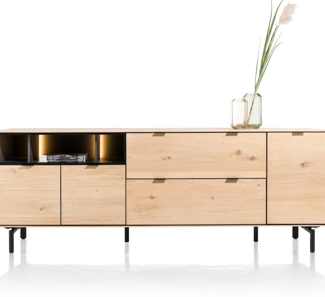 XOOON Elements, dressoir 210 cm. - 3-deuren + 2-laden + 3-niches + led incl. metalen poten - natural^ Dressoirs