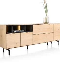 XOOON Elements, dressoir 210 cm. - 3-deuren + 2-laden + 3-niches + led incl. metalen poten - natural^ Dressoirs