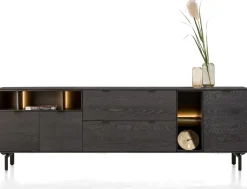 XOOON Elements, dressoir 240 cm. - 3-deuren + 2-laden + 5-niches + led incl. metalen poten - Onyx^ Dressoirs
