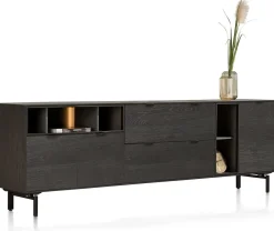 XOOON Elements, dressoir 240 cm. - 3-deuren + 2-laden + 5-niches + led incl. metalen poten - Onyx^ Dressoirs