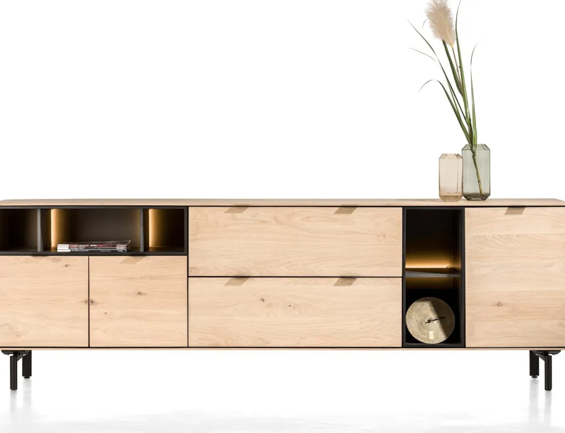 XOOON Elements, dressoir 240 cm. - 3-deuren + 2-laden + 5-niches + led incl. metalen poten - natural^ Dressoirs