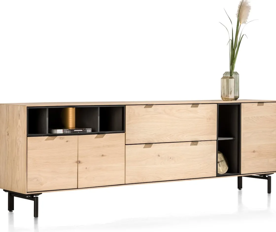 XOOON Elements, dressoir 240 cm. - 3-deuren + 2-laden + 5-niches + led incl. metalen poten - natural^ Dressoirs