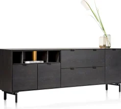 XOOON Elements, dressoir 210 cm. - 3-deuren + 2-laden + 3-niches + led incl. metalen poten - Onyx^ Dressoirs