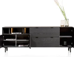 XOOON Elements, dressoir 210 cm. - 3-deuren + 2-laden + 3-niches + led incl. metalen poten - Onyx^ Dressoirs