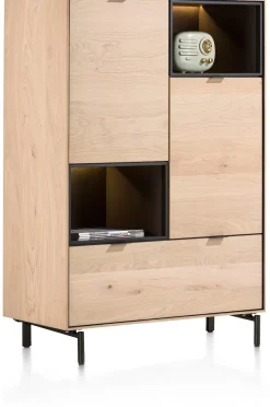 XOOON Elements, highboard 90 cm. - 2-deuren + 1-lade + 2-niches + led incl. metalen poten - natural^ Bergkasten