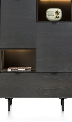 XOOON Elements, highboard 90 cm. - 2-deuren + 1-lade + 2-niches + led incl. metalen poten - Onyx^ Bergkasten