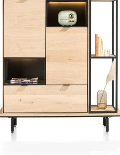 XOOON Elements, Highboard Naturel 90 cm + boekenkast 30 x 120 cm + platform 130 cm met 2 metalen poten^ Elements|Bergkasten