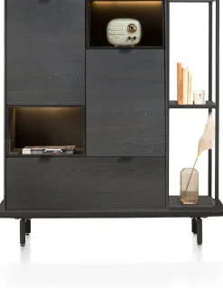 XOOON Elements, Highboard Onyx 90 cm + boekenkast 30 x 120 cm + platform 130 cm met 2 metalen poten^ Elements|Bergkasten