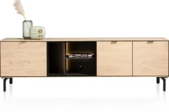 XOOON Elements, lowboard 210 cm. - hang + 2-deuren + klep + 3-niches + led incl. metalen poten - natural^ Tv-Meubelen|Dressoirs