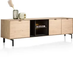 XOOON Elements, lowboard 210 cm. - hang + 2-deuren + klep + 3-niches + led incl. metalen poten - natural^ Tv-Meubelen|Dressoirs