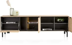 XOOON Elements, lowboard 210 cm. - hang + 2-deuren + klep + 3-niches + led incl. metalen poten - natural^ Tv-Meubelen|Dressoirs