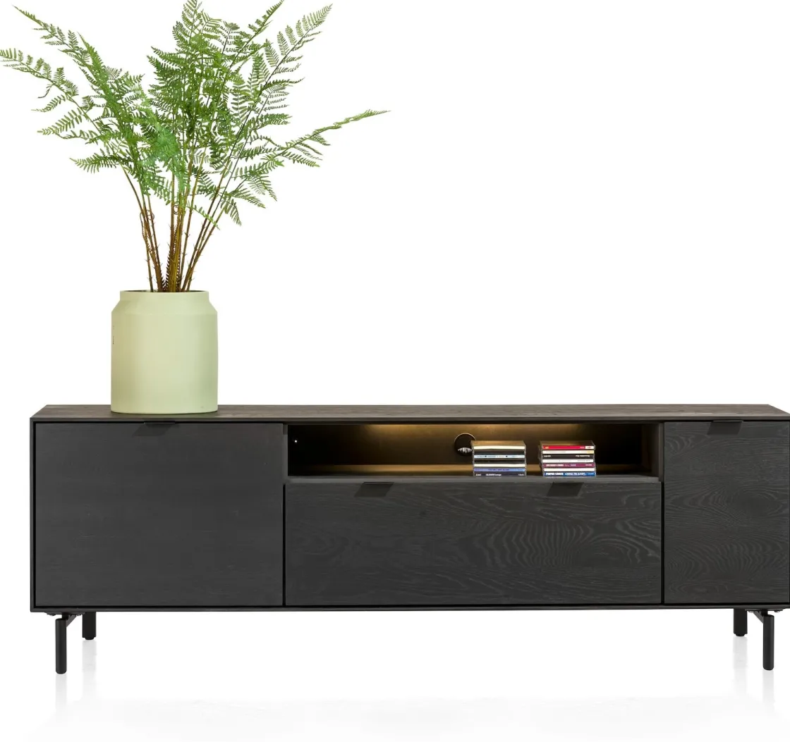 XOOON Elements, lowboard 180 cm. - hang + 1-deur + 1-lade + klep + 1-niche + led incl. metalen poten - Onyx^ Dressoirs|Tv-Meubelen