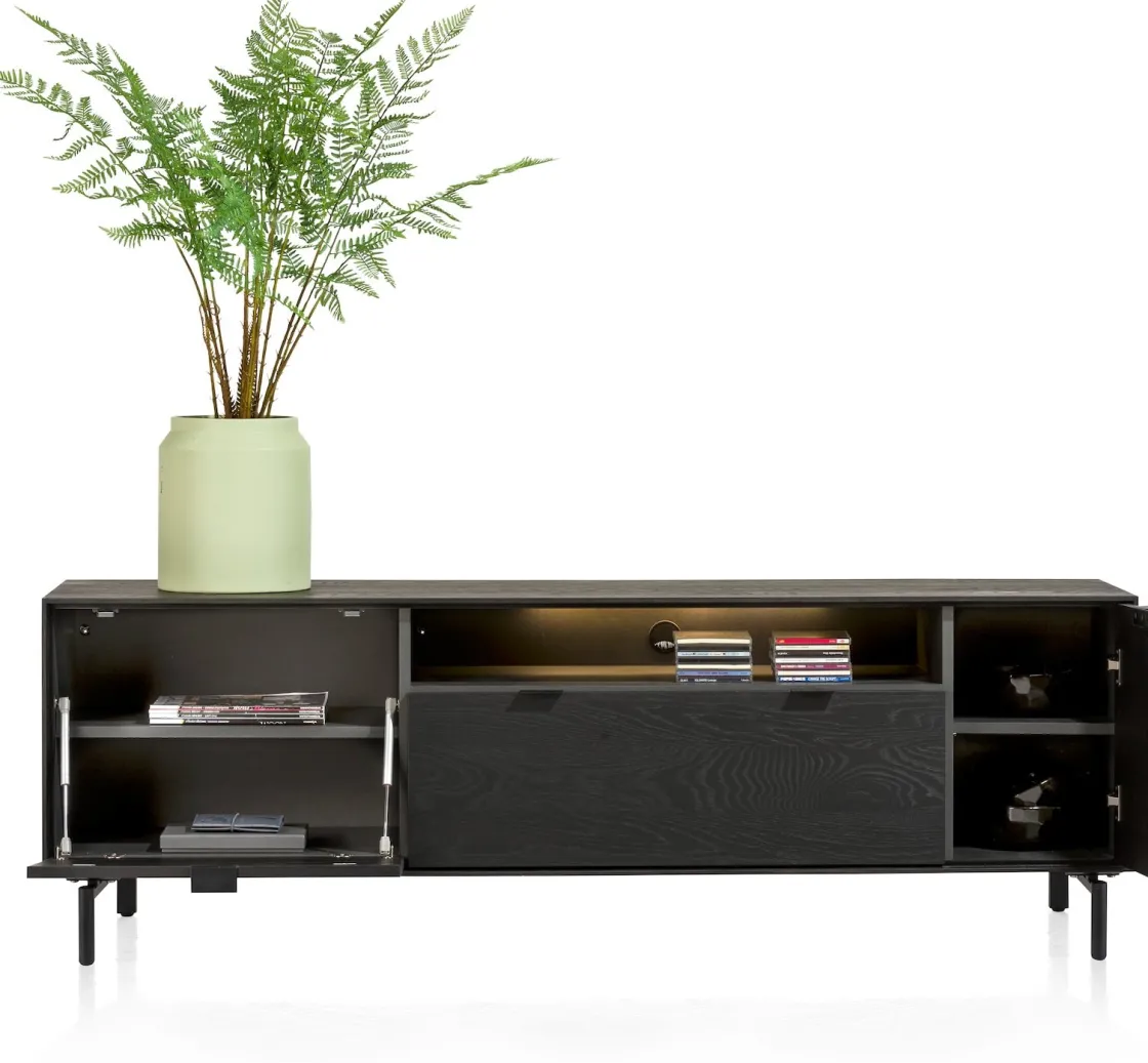 XOOON Elements, lowboard 180 cm. - hang + 1-deur + 1-lade + klep + 1-niche + led incl. metalen poten - Onyx^ Dressoirs|Tv-Meubelen