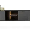 XOOON Elements, lowboard 210 cm. - hang + 2-deuren + klep + 3-niches + led incl. metalen poten - Onyx^ Dressoirs|Tv-Meubelen