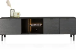 XOOON Elements, lowboard 210 cm. - hang + 2-deuren + klep + 3-niches + led incl. metalen poten - Onyx^ Dressoirs|Tv-Meubelen