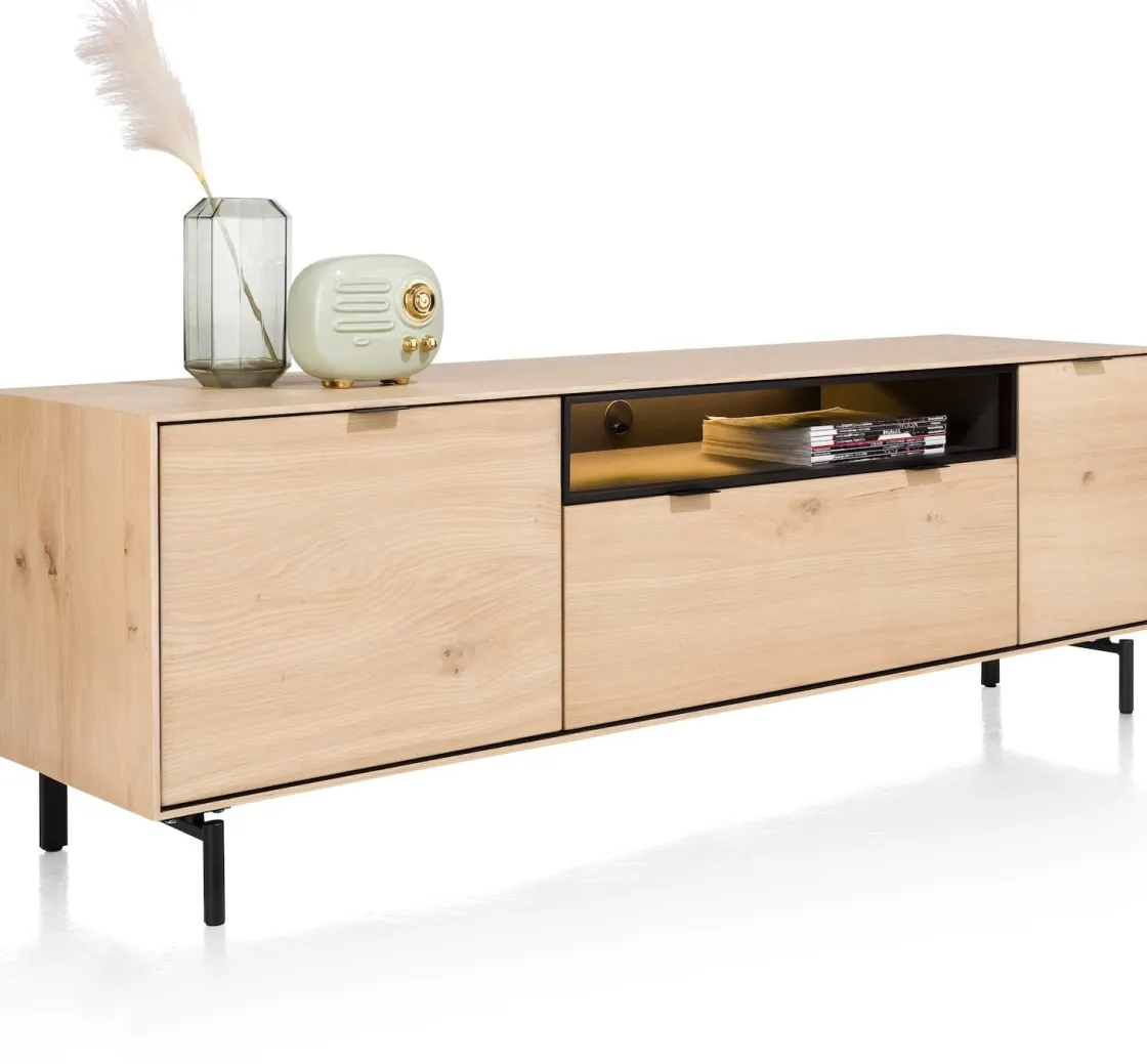 XOOON Elements, lowboard 180 cm. - hang + 1-deur + 1-lade + klep + 1-niche + led incl. metalen poten - natural^ Tv-Meubelen|Dressoirs