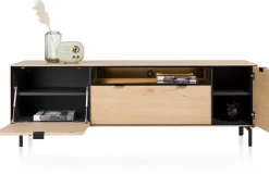 XOOON Elements, lowboard 180 cm. - hang + 1-deur + 1-lade + klep + 1-niche + led incl. metalen poten - natural^ Tv-Meubelen|Dressoirs